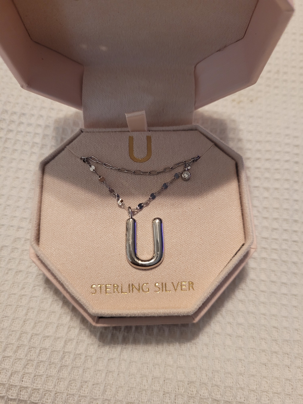 Diamonique Sterling Silver U Initial Necklace — Silver